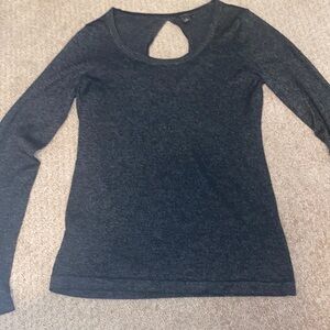 Ann Taylor black top with metallic silver, long sleeve, key hole back, size S